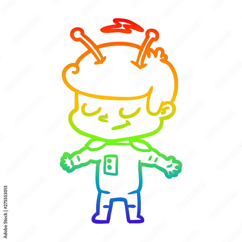 Obraz premium rainbow gradient line drawing friendly cartoon spaceman