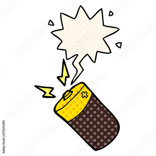 cartoon battery and speech bubble in comic book style