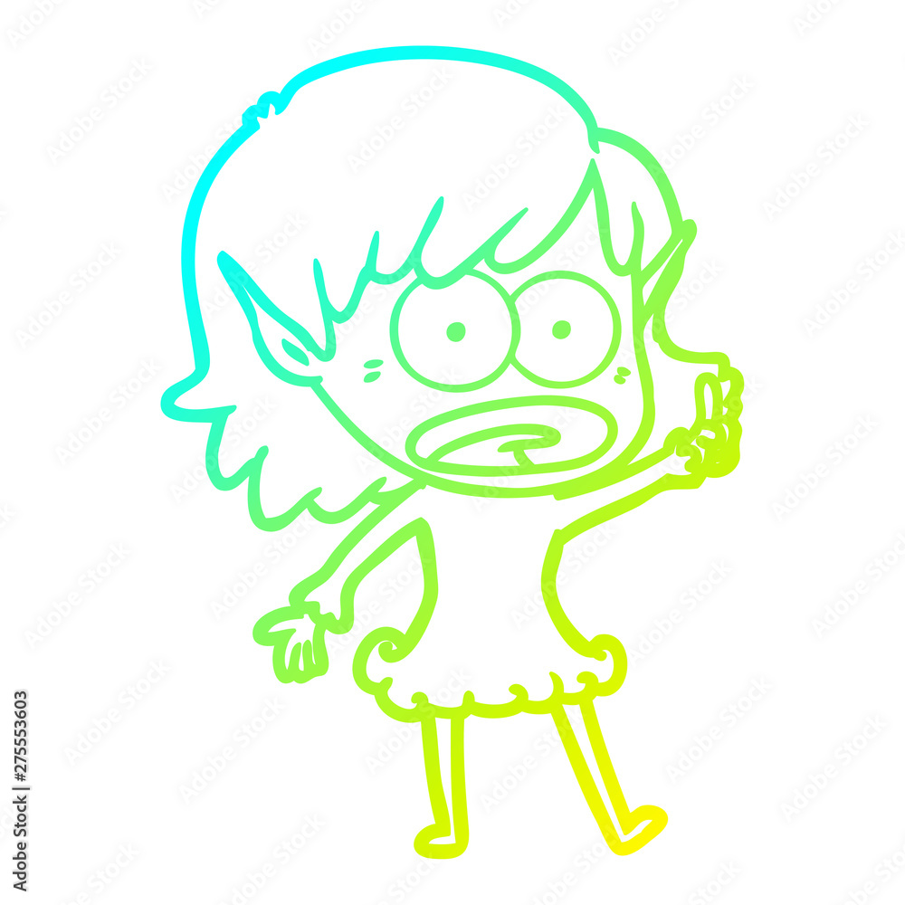 Fototapeta premium cold gradient line drawing cartoon shocked elf girl