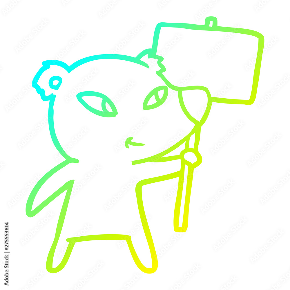 Obraz premium cold gradient line drawing cute cartoon polar bear with protest sign