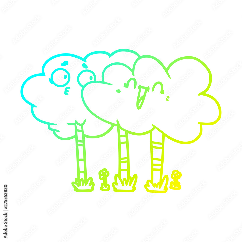 cold gradient line drawing cartoon trees with faces cold gradient line drawing cartoon trees with faces