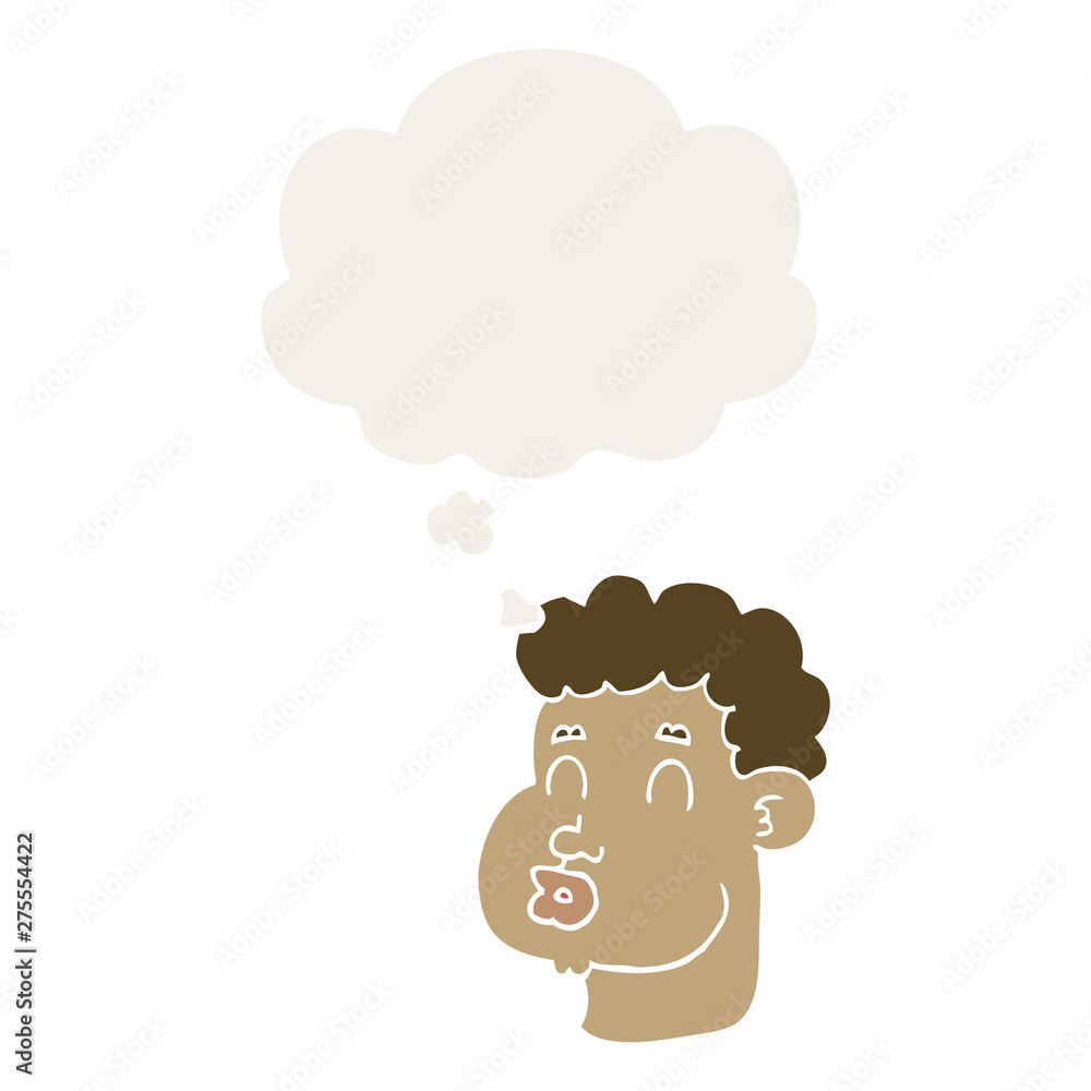 cartoon male face and thought bubble in retro style cartoon male face and thought bubble in retro style