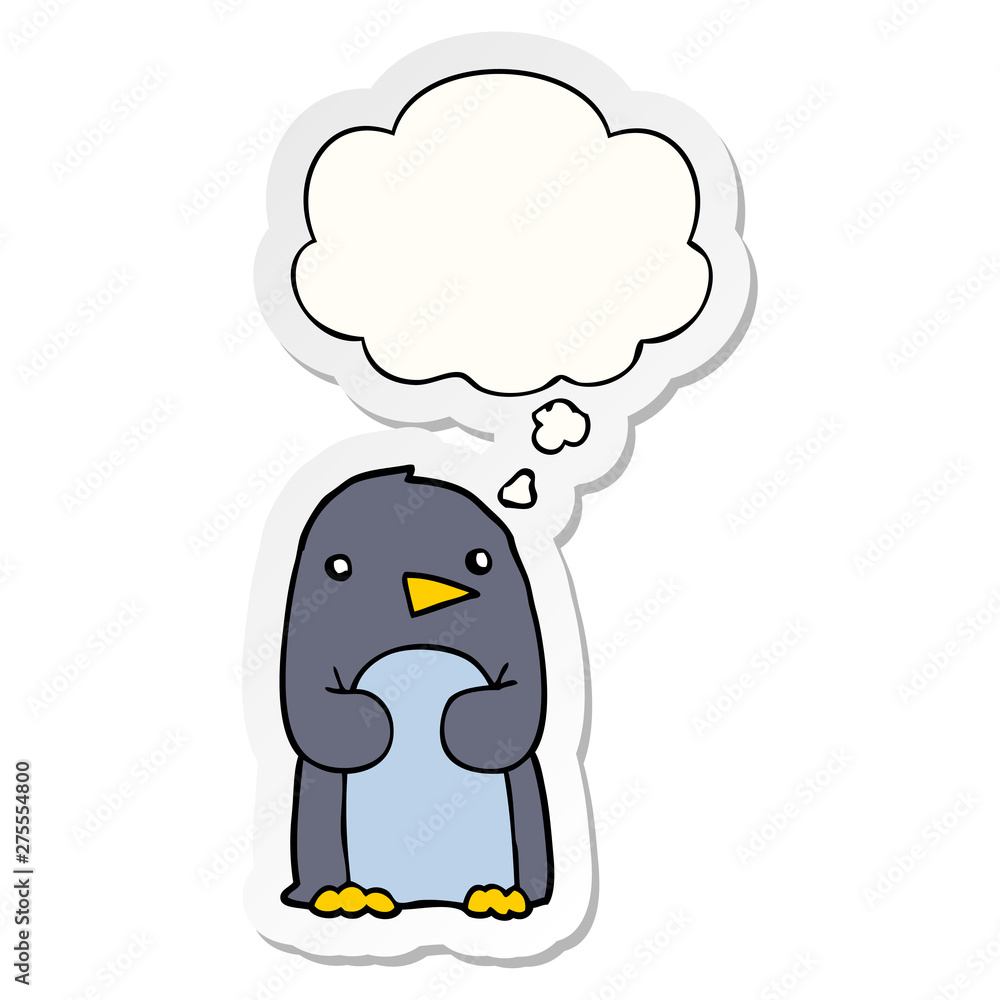 cartoon penguin and thought bubble as a printed sticker cartoon penguin and thought bubble as a printed sticker