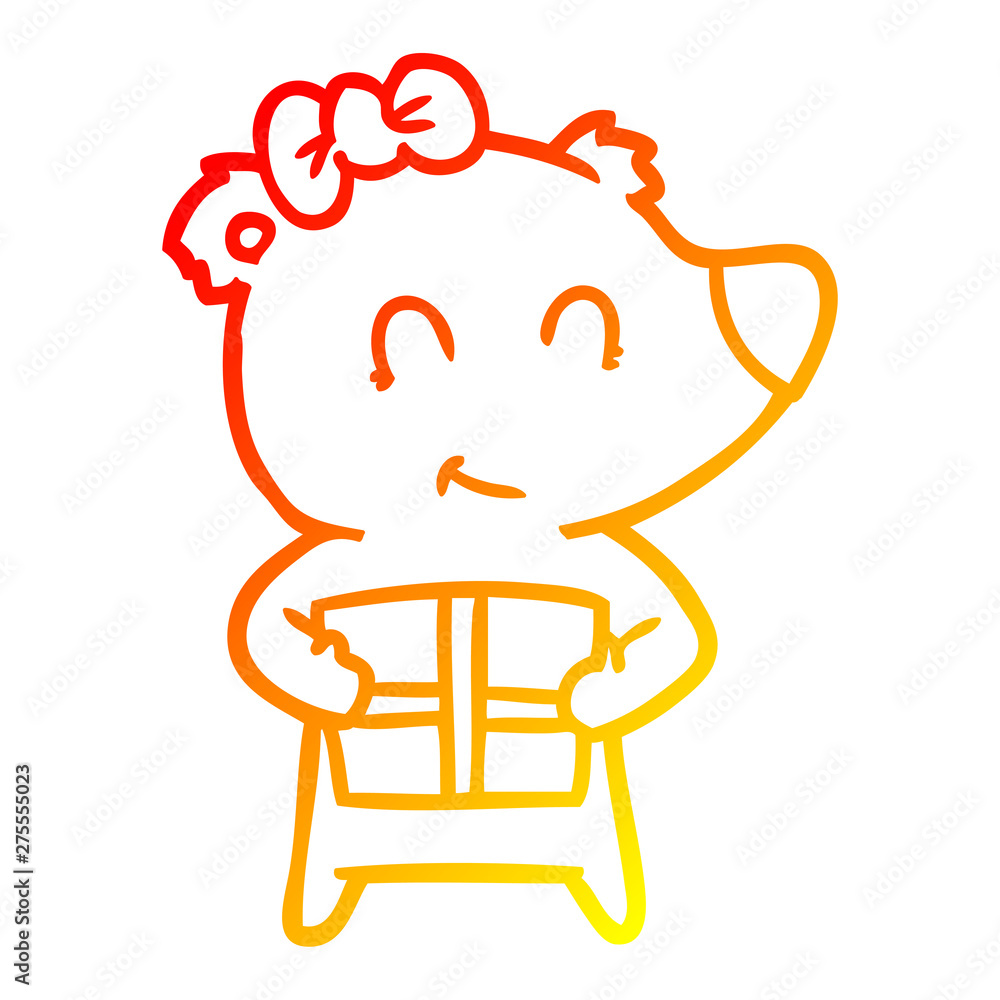 warm gradient line drawing female polar bear with christmas present warm gradient line drawing female polar bear with christmas present