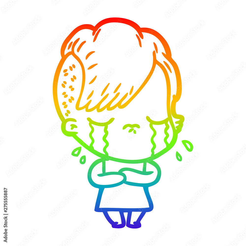 rainbow gradient line drawing cartoon crying girl rainbow gradient line drawing cartoon crying girl