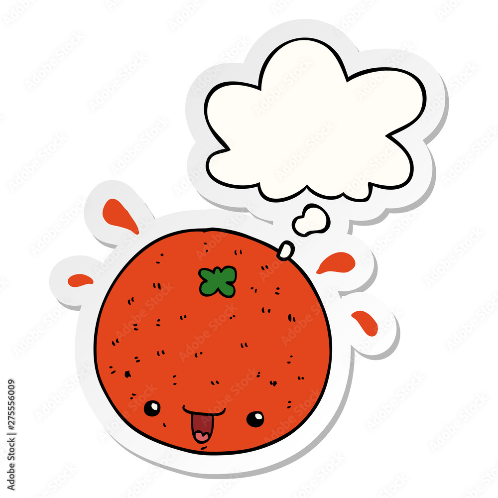 cartoon orange and thought bubble as a printed sticker cartoon orange and thought bubble as a printed sticker