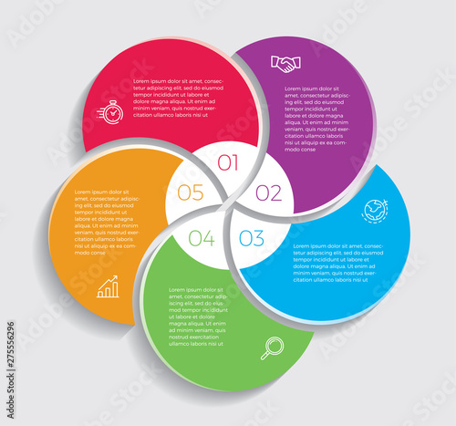 Infographic design vector and marketing icons can be used for workflow layout, diagram, annual report, web design.  Business concept with 5 options, steps or processes. - Vector 