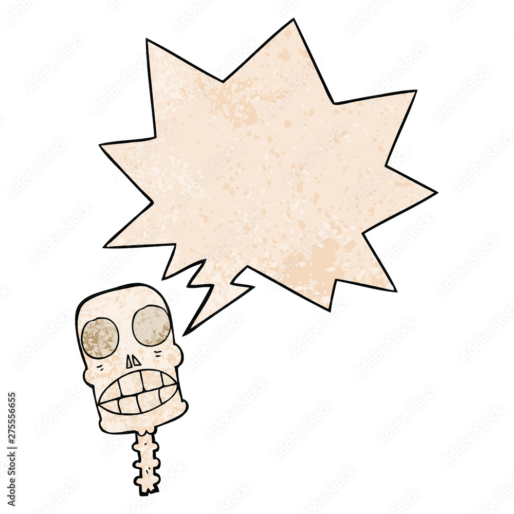 cartoon spooky skull and speech bubble in retro texture style cartoon spooky skull and speech bubble in retro texture style