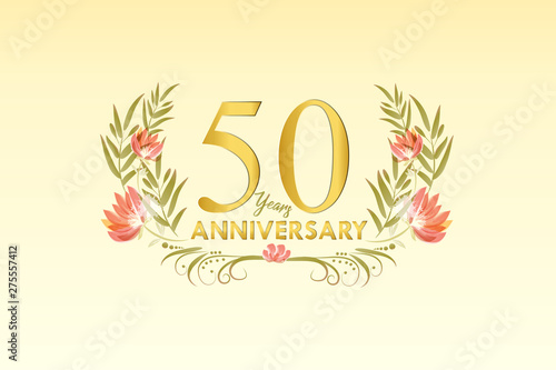 50 Years anniversary gold watercolor wreath vector
