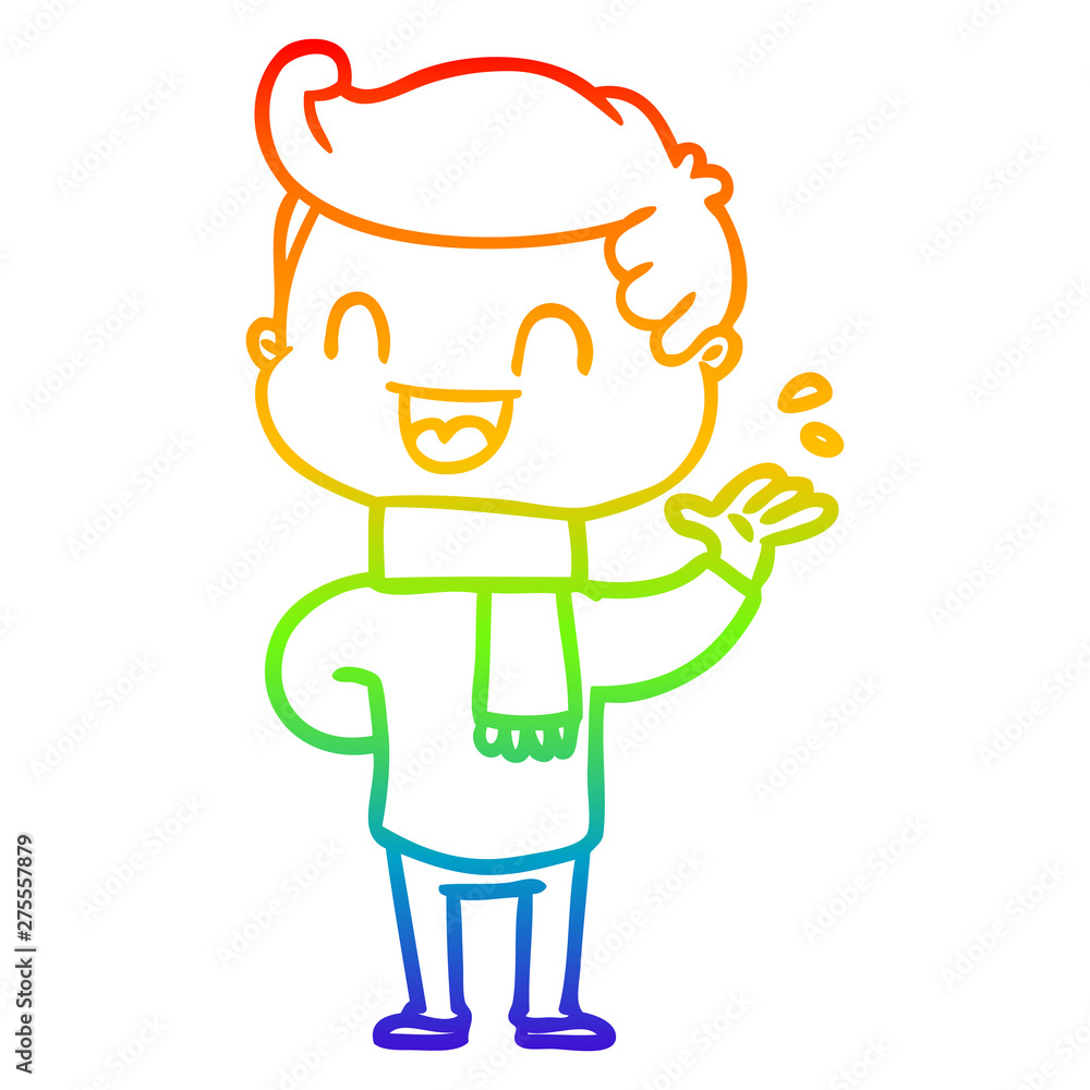 rainbow gradient line drawing cartoon happy man