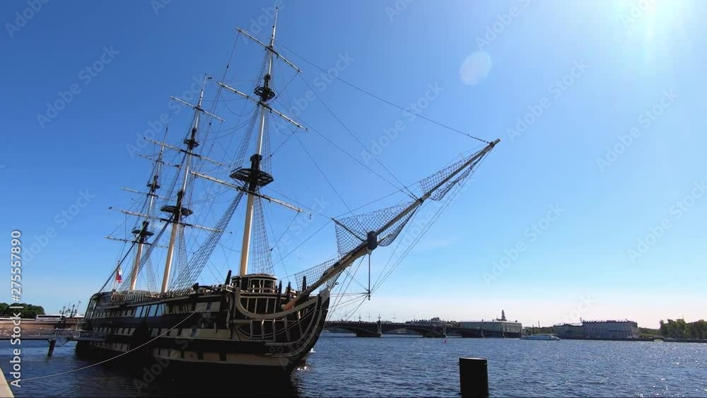 An old frigate in the sunny day, Neva river, St. Petersburg, Russia. An old frigate in the sunny day, Neva river, St. Petersburg, Russia.