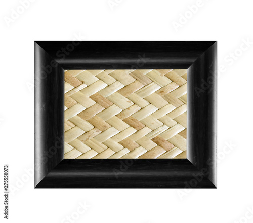 close up woven bamboo pattern frame isolated on white with clipping path.