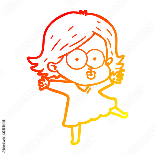 warm gradient line drawing cartoon girl pouting