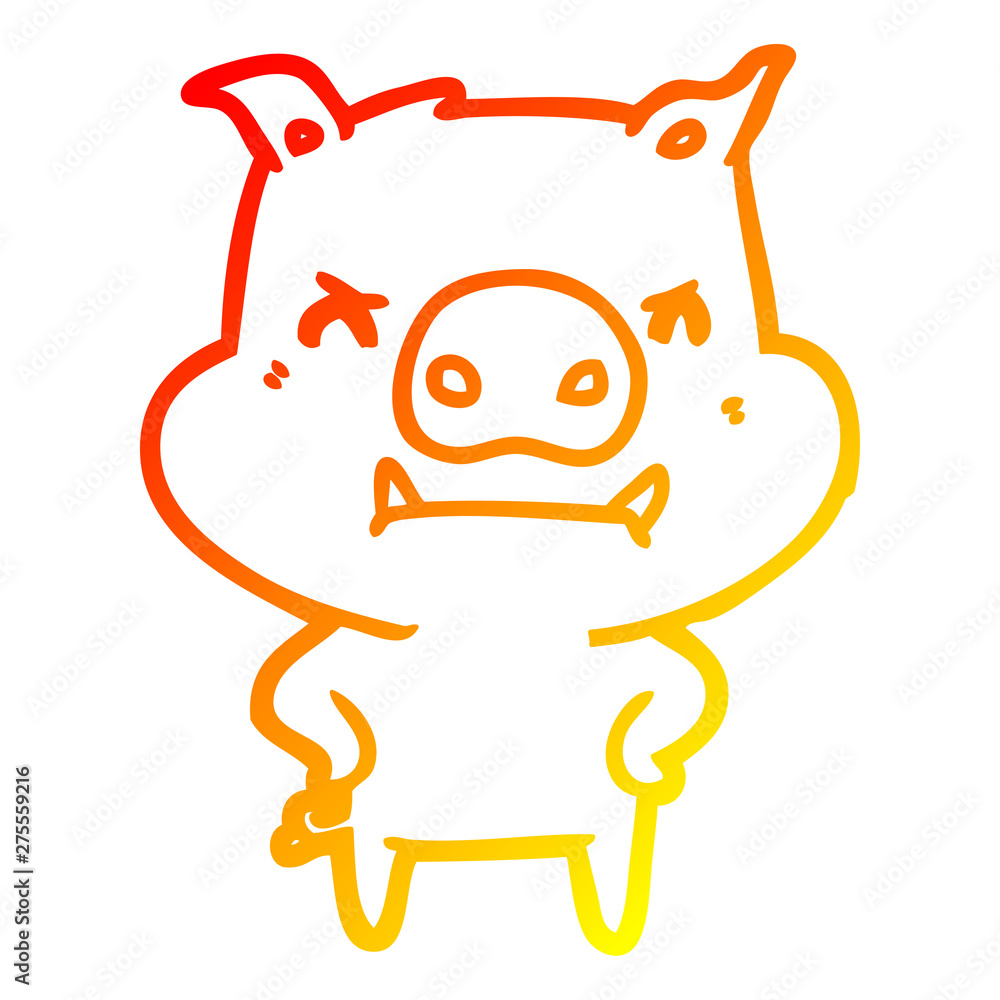 warm gradient line drawing angry cartoon pig