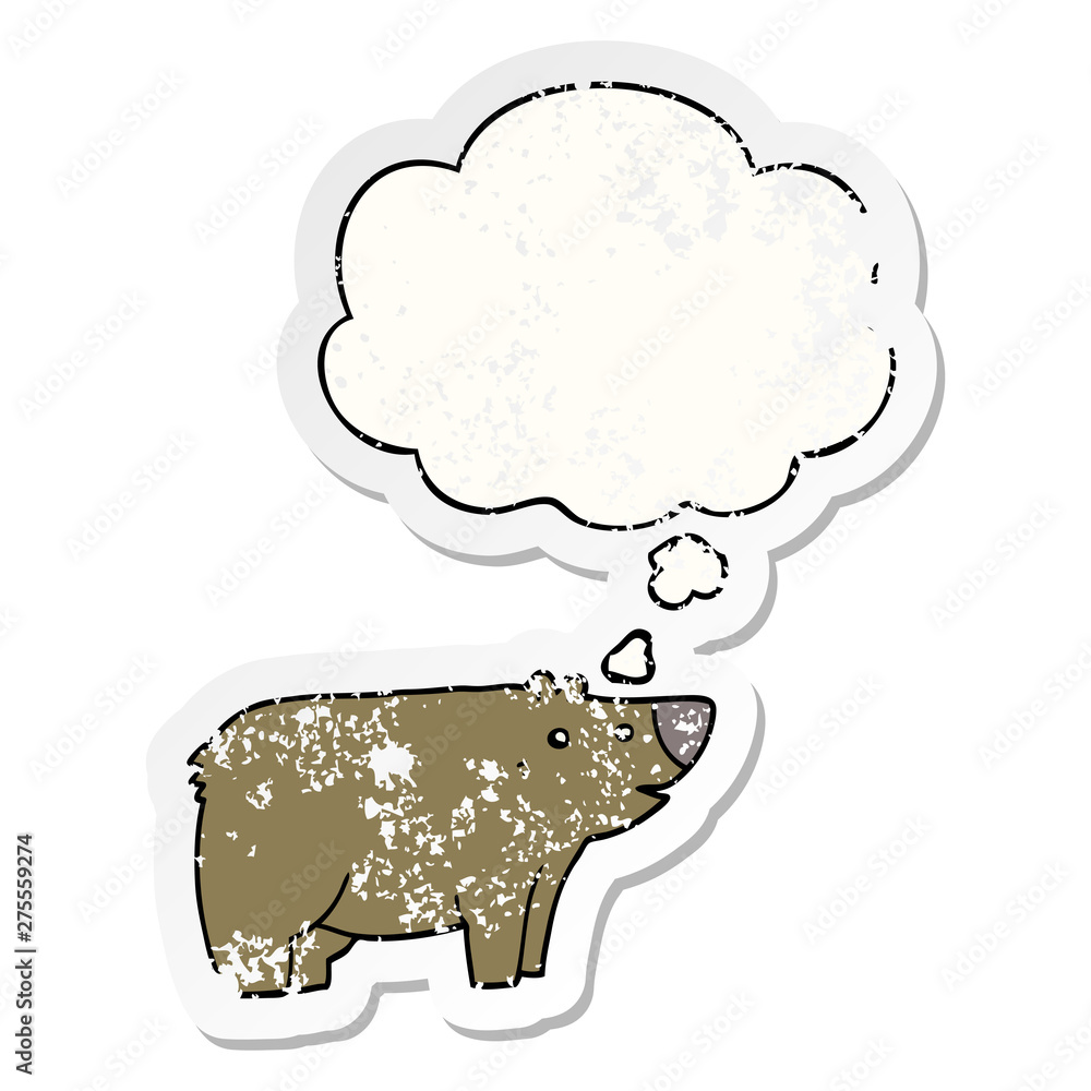 Fototapeta premium cartoon bear and thought bubble as a distressed worn sticker