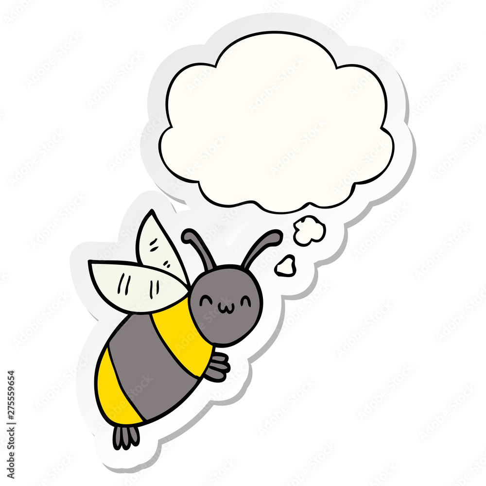 cute cartoon bee and thought bubble as a printed sticker cute cartoon bee and thought bubble as a printed sticker