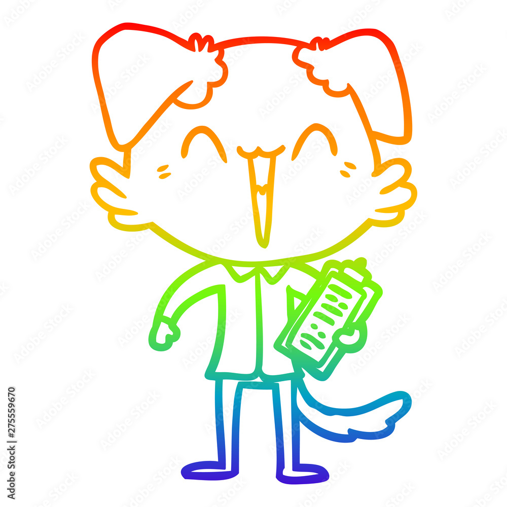 rainbow gradient line drawing happy office dog cartoon