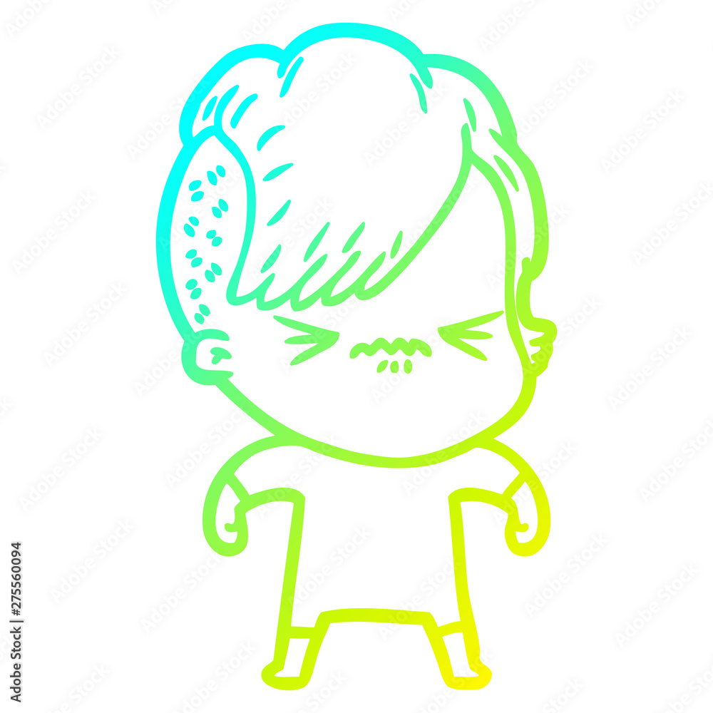 cold gradient line drawing cartoon annoyed hipster girl cold gradient line drawing cartoon annoyed hipster girl