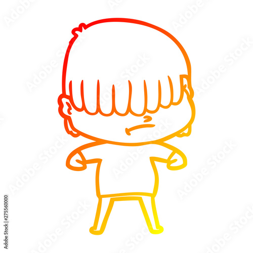 warm gradient line drawing cartoon boy with untidy hair