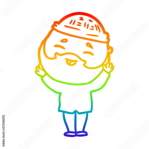 rainbow gradient line drawing cartoon happy bearded man