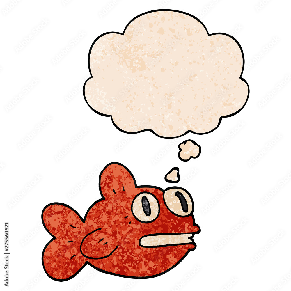 cartoon fish and thought bubble in grunge texture pattern style