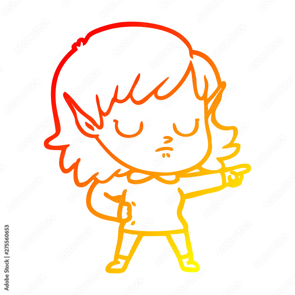 warm gradient line drawing cartoon elf girl warm gradient line drawing cartoon elf girl