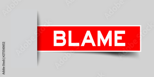 Label sticker red color in word blame that inserted in gray background