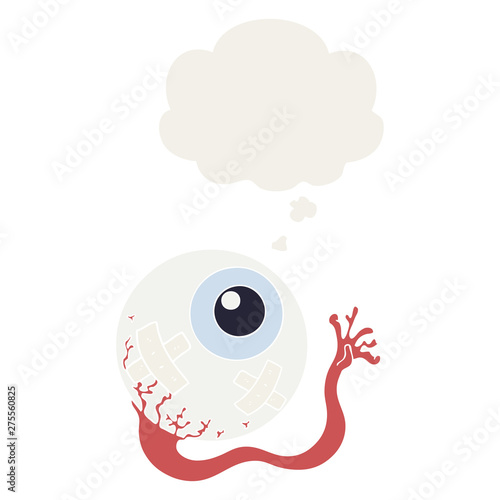 cartoon injured eyeball and thought bubble in retro style