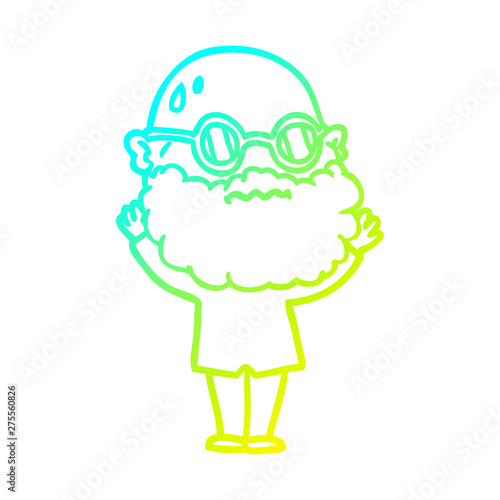 cold gradient line drawing cartoon worried man with beard and spectacles