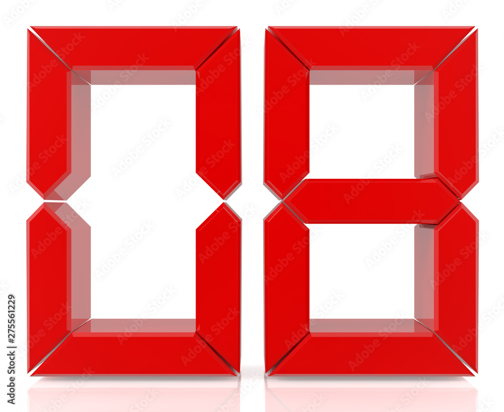 Red digital numbers 08 on white background 3d rendering Red digital numbers 08 on white background 3d rendering