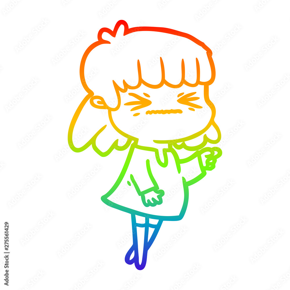 rainbow gradient line drawing cartoon angry girl rainbow gradient line drawing cartoon angry girl