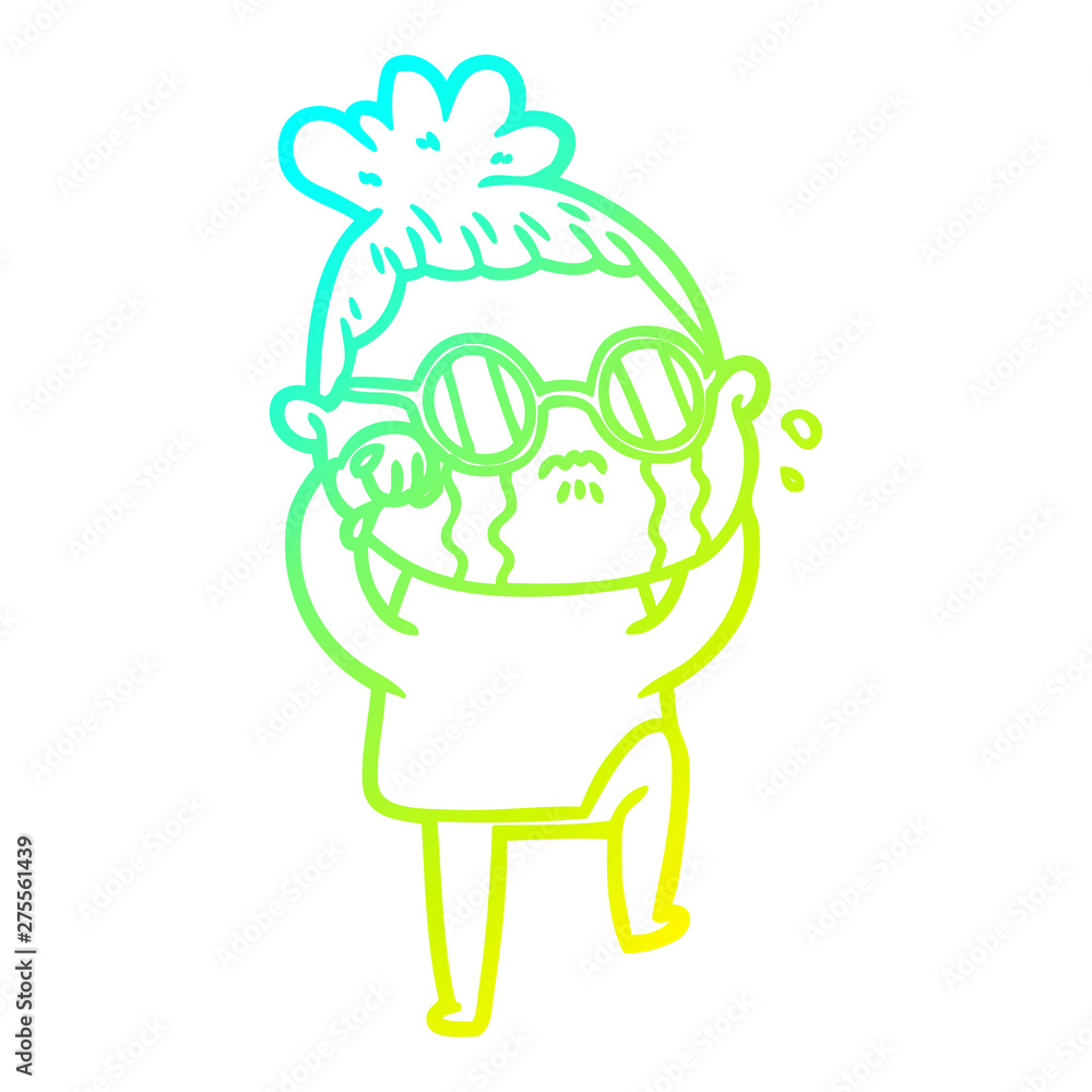 cold gradient line drawing cartoon crying woman wearing spectacles cold gradient line drawing cartoon crying woman wearing spectacles
