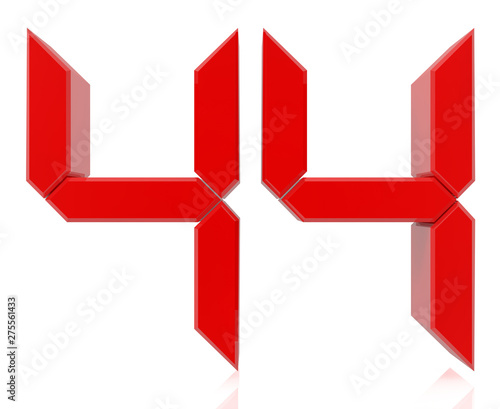 Red digital numbers 44 on white background 3d rendering