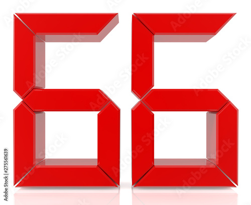 Red digital numbers 66 on white background 3d rendering