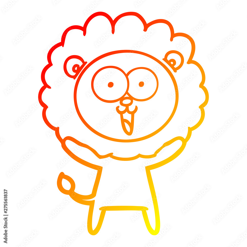 Fototapeta premium warm gradient line drawing happy cartoon lion