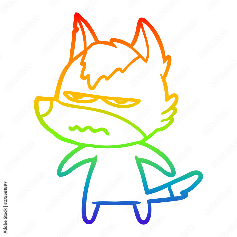 rainbow gradient line drawing cartoon annoyed wolf rainbow gradient line drawing cartoon annoyed wolf