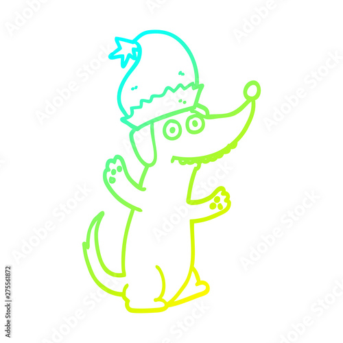 cold gradient line drawing cute christmas cartoon dog