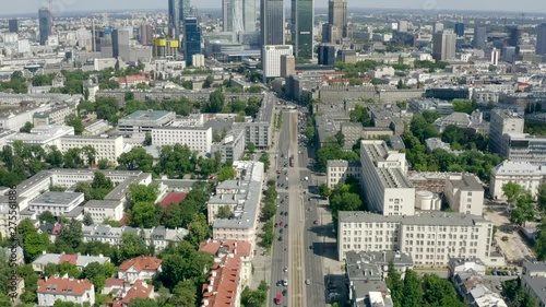 Wallpaper Mural Aerial view. Beautiful view of the skyscrapers of Warsaw, office buildings and parks, urban transport and roads in the city center. Amazing cityscape of Warsaw on the background of a gorgeous sunny. Torontodigital.ca
