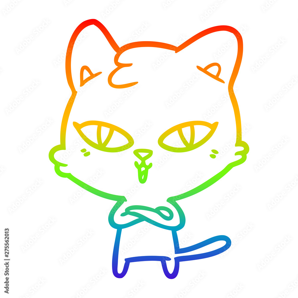 Obraz premium rainbow gradient line drawing cartoon cat