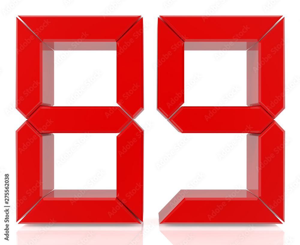 Red digital numbers 89 on white background 3d rendering Red digital numbers 89 on white background 3d rendering