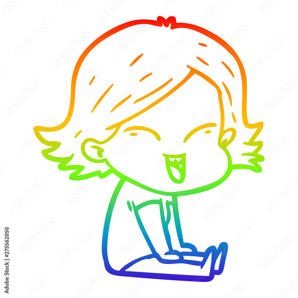rainbow gradient line drawing happy cartoon girl rainbow gradient line drawing happy cartoon girl