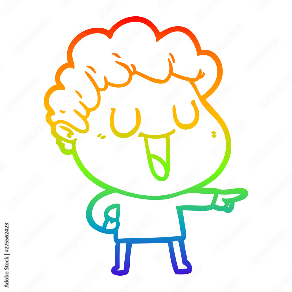 rainbow gradient line drawing laughing cartoon man pointing rainbow gradient line drawing laughing cartoon man pointing