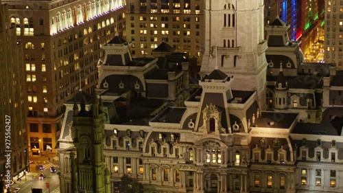 Wallpaper Mural Philadelphia Pennsylvania Aerial v105 Birdseye detail of City Hall & surrounding street life at night - October 2017 Torontodigital.ca