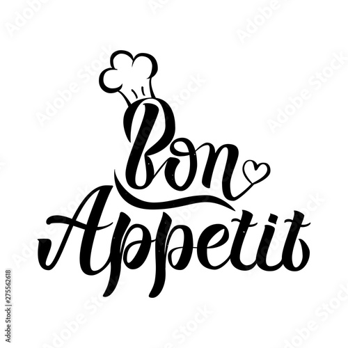 Vector illustration of Bon Appetit text for restaurant, cafe, bar decoration. Hand drawn Bon Appetit banner, poster, menu template. Enjoy your meal phrase lettering. Calligraphic text.