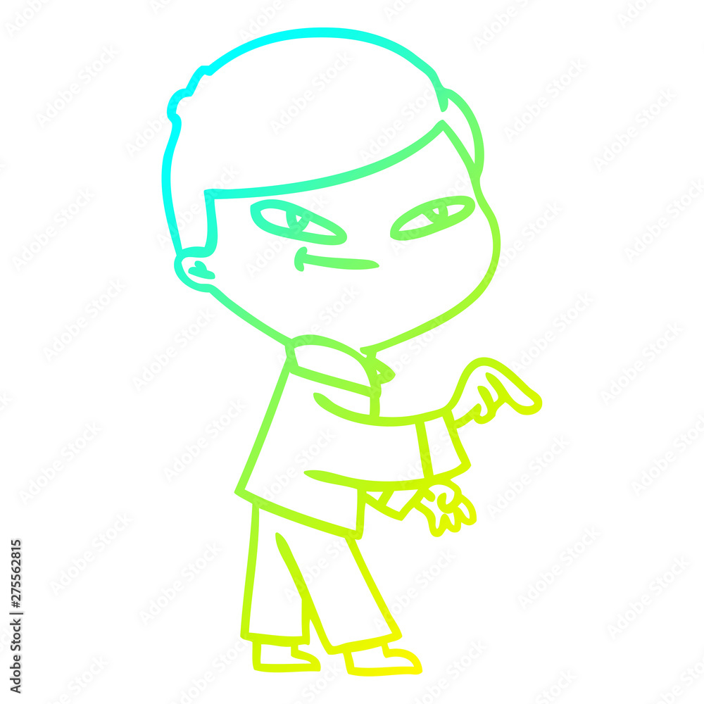 cold gradient line drawing cartoon pointing man