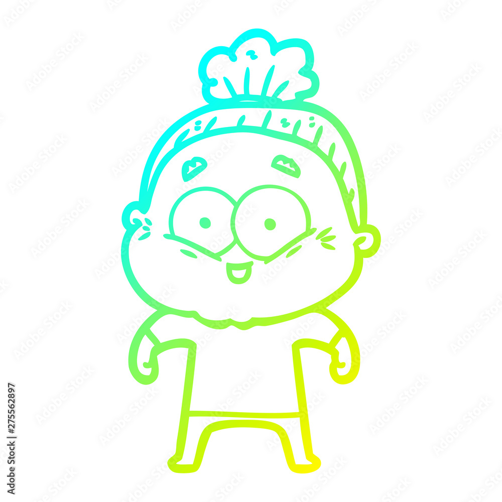 cold gradient line drawing cartoon happy old woman cold gradient line drawing cartoon happy old woman