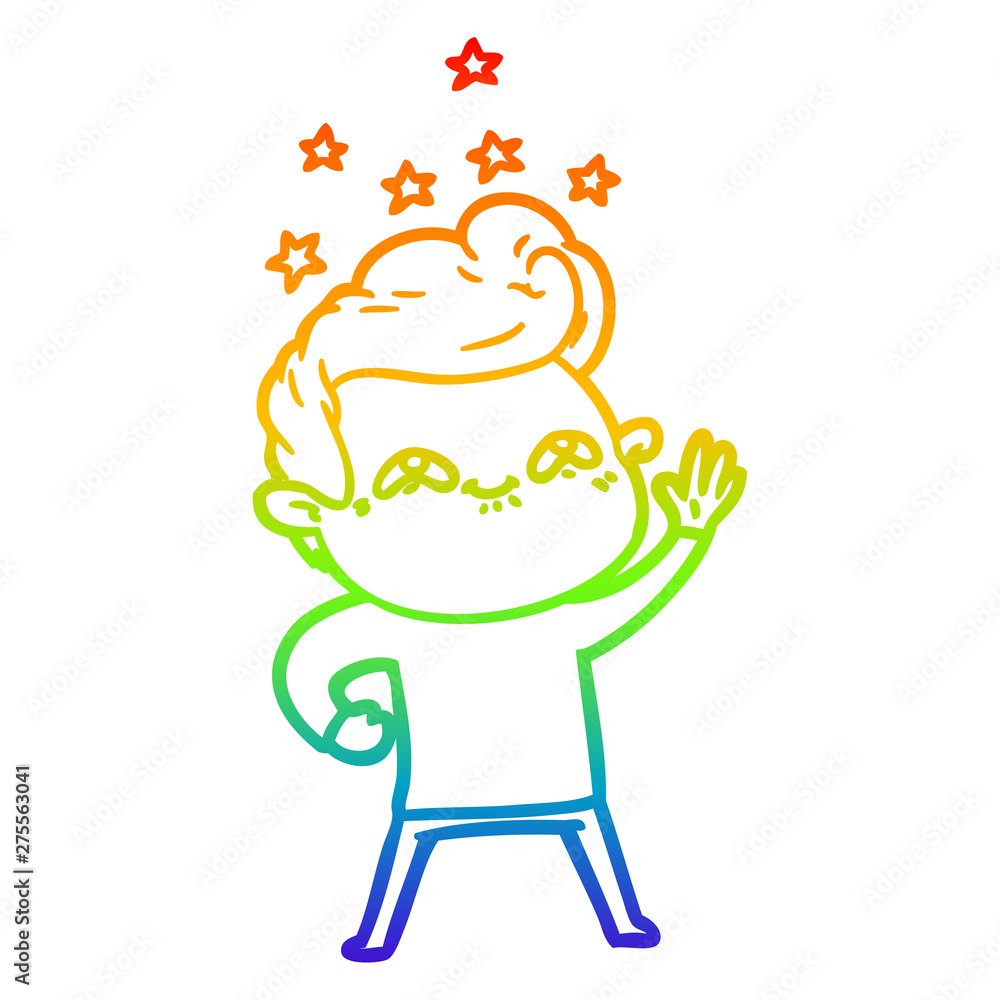 rainbow gradient line drawing cartoon excited man rainbow gradient line drawing cartoon excited man