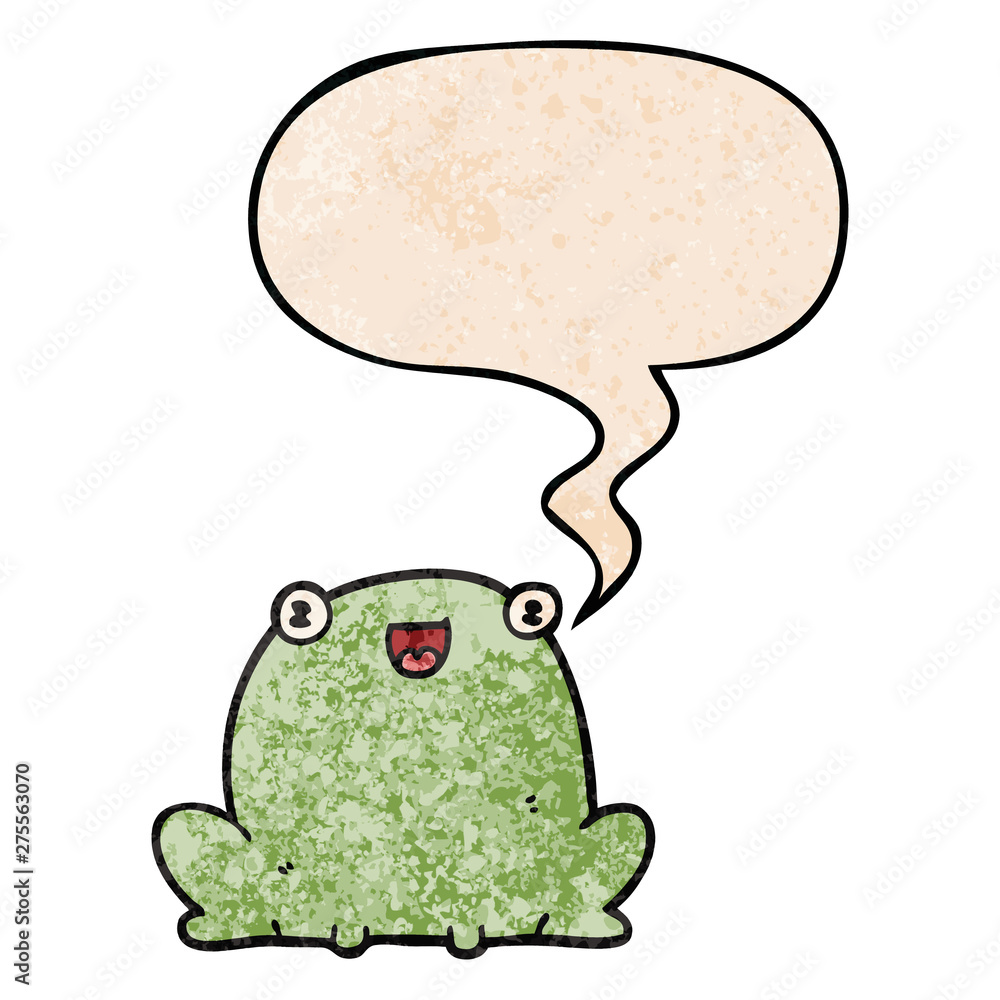 cute cartoon frog and speech bubble in retro texture style cute cartoon frog and speech bubble in retro texture style