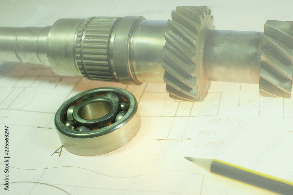 details after processing lies on the technical drawing, ready to work with the drawing in mechanical engineering, vignette details after processing lies on the technical drawing, ready to work with the drawing in mechanical engineering, vignette