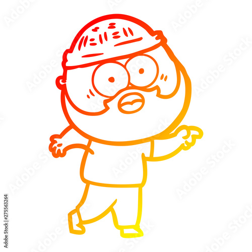warm gradient line drawing cartoon bearded man